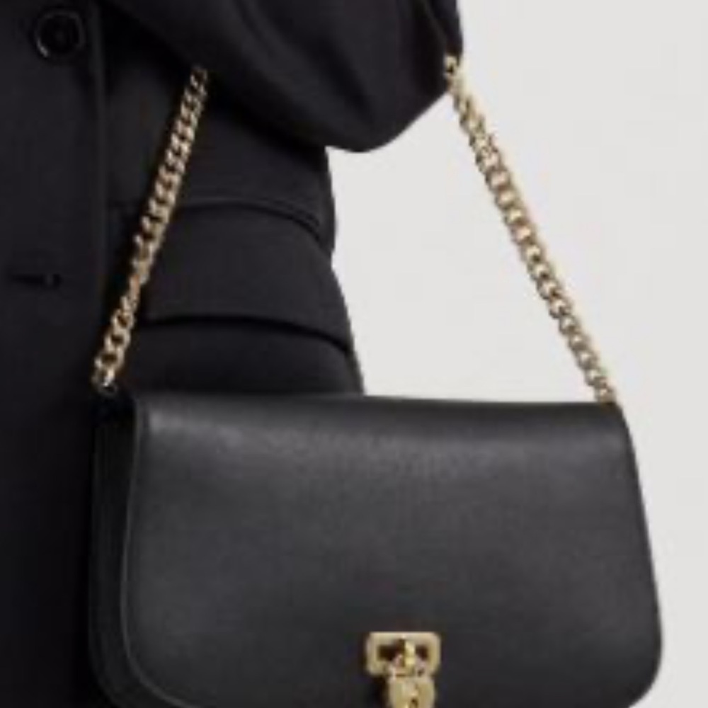 Lauren Ralph Lauren Leather Medium Tanner Shoulder Bag Black Chain-Handle